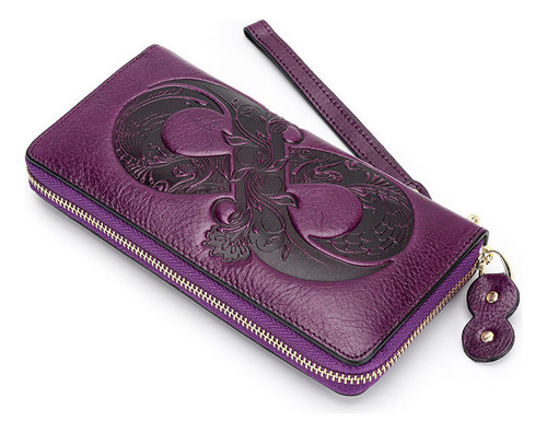 Cartera Larga For Mujer, Piel Encerada Al Aceite, Bolso De