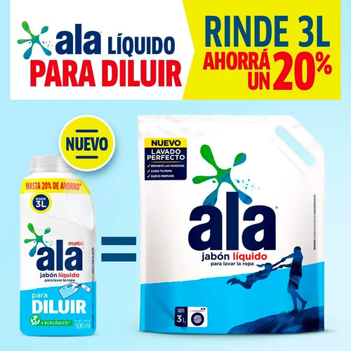 Jabon Liquido Ala Para Diluir 500ml + Botella 3lt Vac Gratis