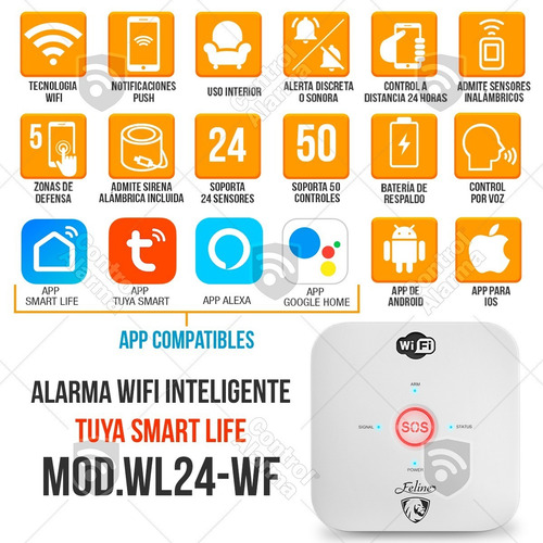 Imagen 2 de 9 de Kit 12 Alarma Wifi Vecinal Google Alexa Tuya Seguridad Casa