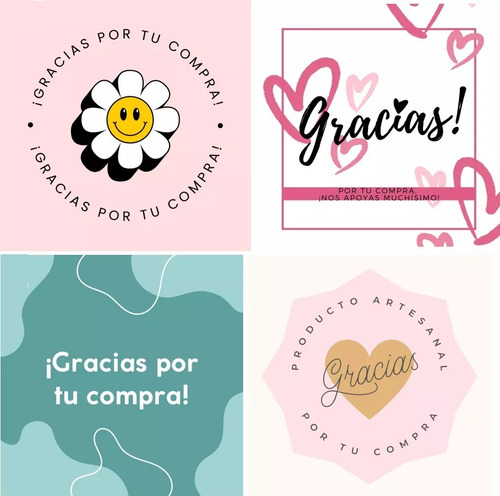 Pack 100 Stickers Color Para Tu Emprend - Gracias 5x5cms.