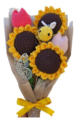 Ramo De Girasoles Tejidos A Crochet 