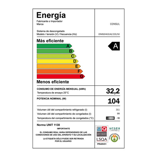 Heladera Consul No Frost frio seco inox 438L