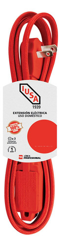 Extensión Eléctrica Trenzada Iusa, Color Rojo, 16 Awg, 2 M