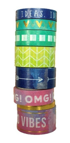 Set X 8 Washi Tape. Distintos Tamaños. Cintas Decorativas