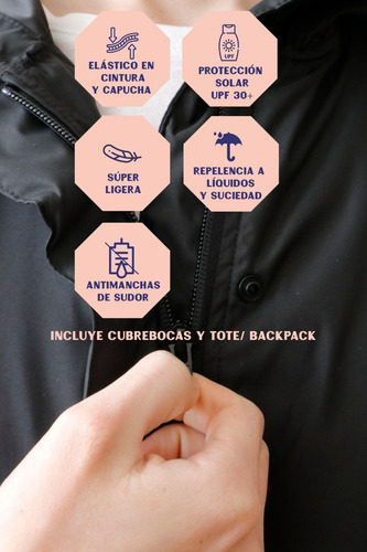 Chamarra Negra De Mujer Con Cubrebocas Y Backpack