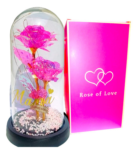 Rosa Flor Eterna Encapsulada Colores Luz Led Regal Para Mamá