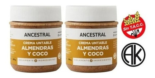 Crema De Almendras Y Coco Ancestral Untable Sin Tacc 170g X2