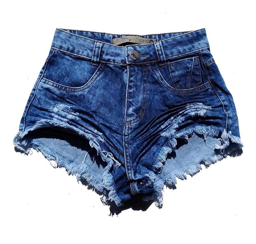 Shorts Jeans Manchado Feminino Cintura Alta Hot Pants St006