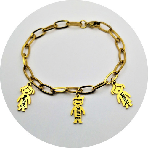 Imagen 1 de 6 de Pulsera 3 Niña/o Acero Chapa De Oro Grabado Láser