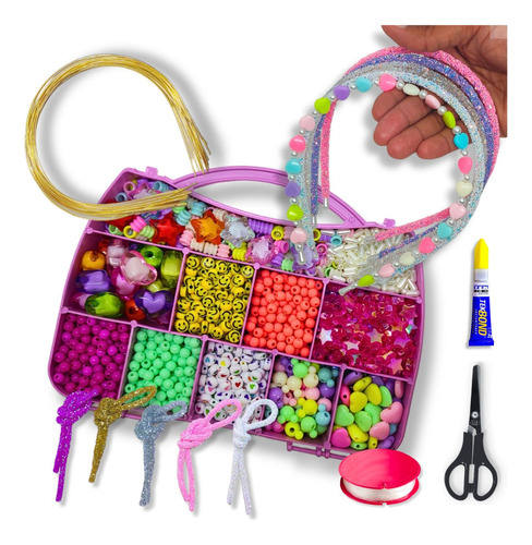 Kit Miçangas Infantil Para Montar Tiaras E + Brinde Pulseira Cor Sortidas