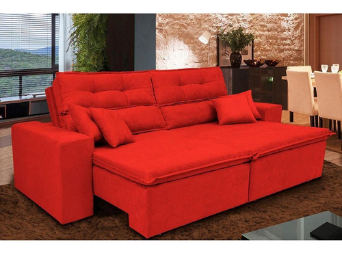 Sofá Cairo 2,52m Retrátil E Reclinável Cor Vermelho Desenho Do Tecido
