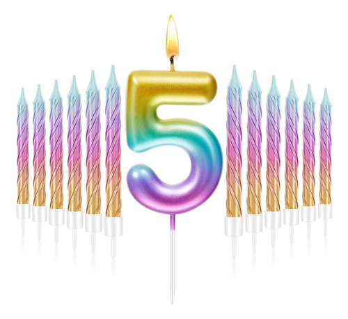 Velas De Cumpleaños De 2.7 Pulgadas Con Número Arcoíris Con
