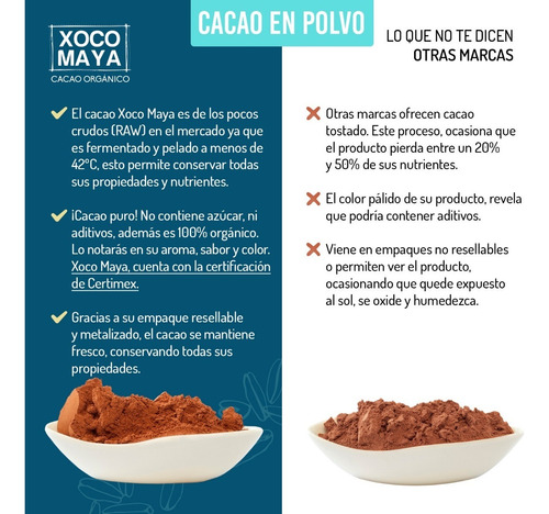 Imagen 3 de 5 de Polvo De Cacao Orgánico 200 Gr. Xoco Maya
