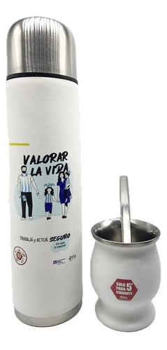 Termo 1 Litro Y Mate Blanco Personalizado C/ Grabado Color