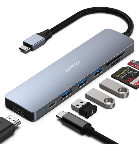 Adaptador Multiporta Benfei 7 Em 1 Usb C Com Cartão Hdmi, Sd