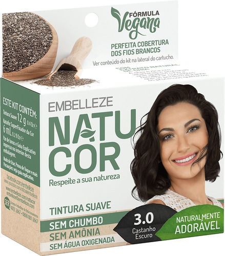 Tinta De Cabelo Natucor Naturalmente Adorável Castanho Escuro 3.0 Kit Economico