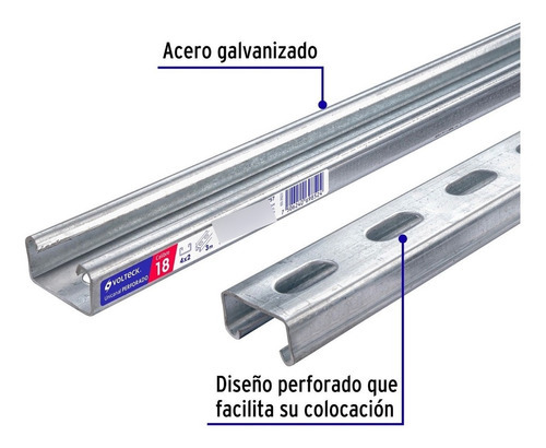 Perfil Unicanal Perforado De 3m 4 X 2cm Cal. 18 Volteck