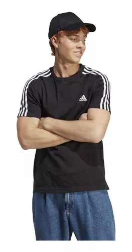 Polera Deportiva Hombre Adidas Essentials 3 Stripes Negro