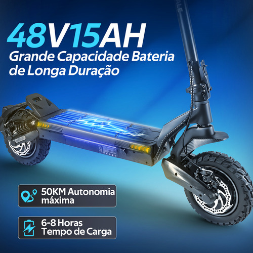 Scooter Elétrico Honey Whale T5 Patinete Elétrico Velocidade 60km/h Motor 750W*2 Bateria 15AH Autonomia 50KM APP Bluetooth Carga de 120 kg HONEY WHALE
