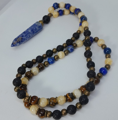 Collar Piedras Naturales Lapislázuli, Jade Y Ojo De Tigre