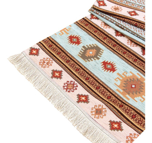 Camino De Mesa 1,40 M Kilim Beige Y Celeste