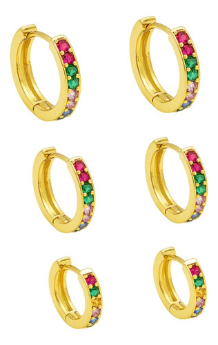 Brincos Évidence Argola Zircônias Banhado Ouro 18k 6