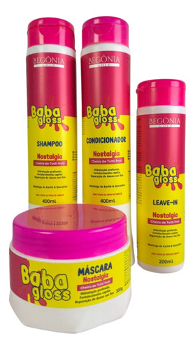 Kit Baba Gloss Nostalgia Shampoo Máscara Condicionador 4pcs
