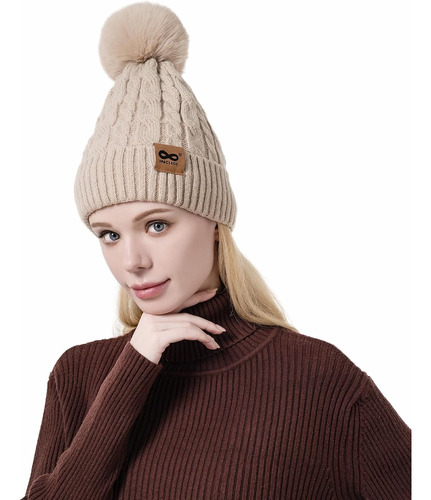 Gorro De Invierno Acanalado Para Mujer, Con Pompón, Suave Caqui (kaki) Talla Única