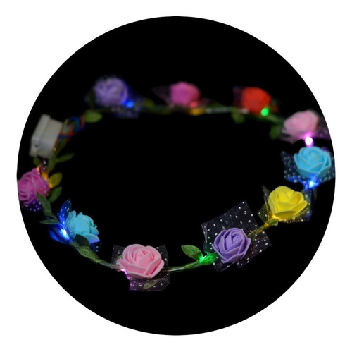 Imagen 3 de 10 de Vincha Tiara Cotillon Luminosa Flores Led Multicolor Hippie