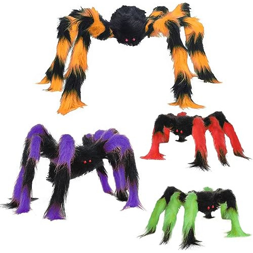 Conjunto De 4 Arañas Peludas Y Espeluznantes Halloween...