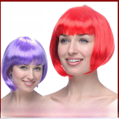 Red - Free Size - Colorful Bob Wig With Bangs For Parties