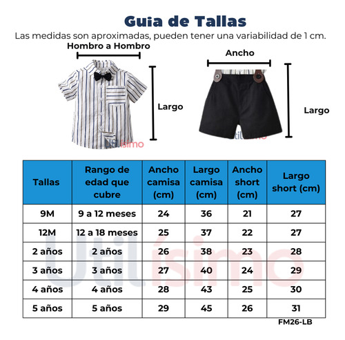 Conjunto De Vestir Corbatín Pantalón Corto 9 Meses A 5 Años