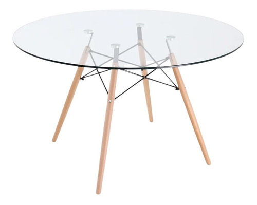 Mesa De Comedor Redonda De Vidrio Pata Madera - Eames 120 Cm