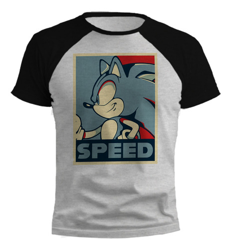 Remera Sonic Speed Poster Erizo Gris Ranglan