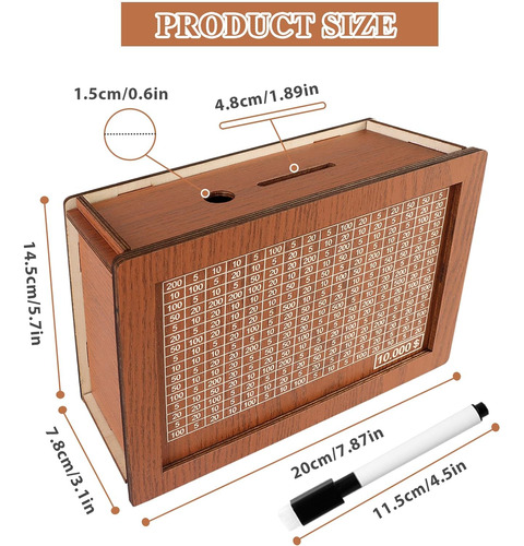 Caja De Madera Para Ahorrar $10,000 Con Contador Portátil
