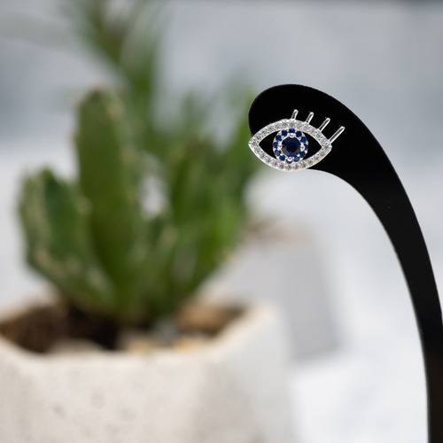 Arete Broquel Ojos Turco Azul, 100% Plata Fina .925 Zirconia