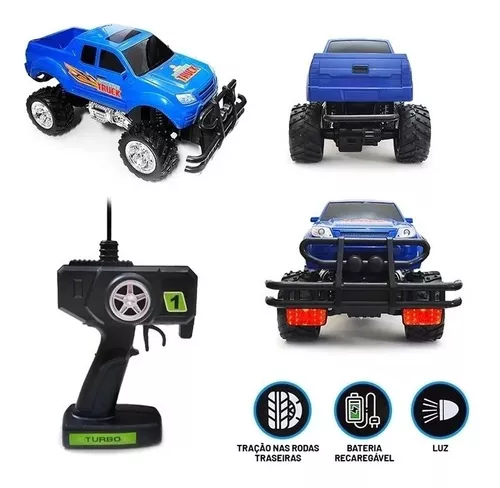 Carro Monster Carrinho de Controle Remoto Grande 37cm e 28cm 4x4 Buggy  Rally Off-Road Carrinho Monster Veloz