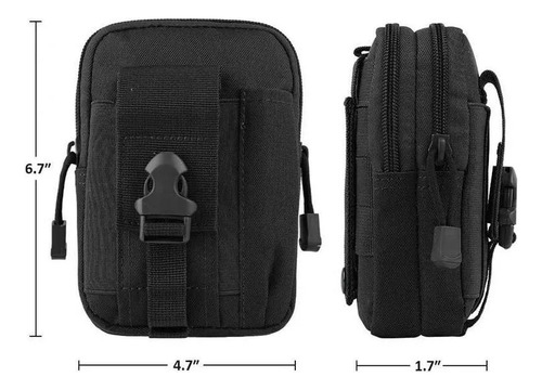 Bolsa Táctica Militar Para Celular Cámara Multifuncional Negro Liso