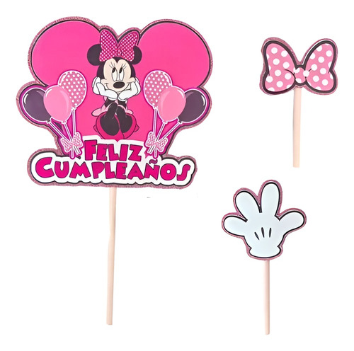 Topper Cumpleaños Torta Cotillon Cup Cake Minnie Mouse