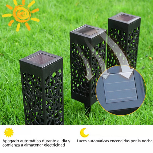 Pack X8 Jardín Exterior Focos Luces Solares Estacas Tallado Negro