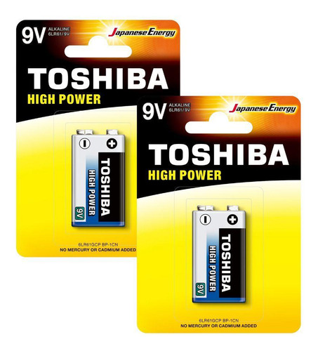 Kit 2 Pilhas Alcalina Toshiba 9v High Power 6lr61gcp