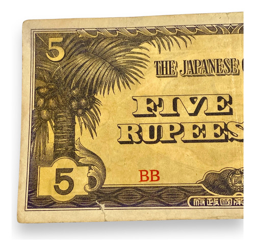 Billete 5 Rupias De Ocupacion Japonesa En Birmania Año 1942 (Usado)