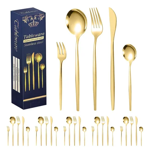 30 Pecas De Louca De Aco Inoxidavel Dourado Com Caixa De Pre