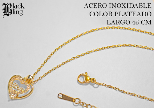 Cadena Color Oro Dije Corazon Love Acero Inoxidable Mujer