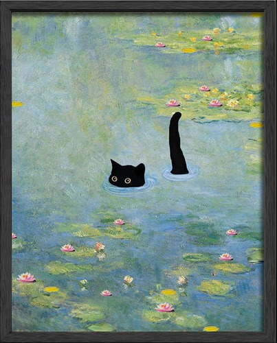 Oulawote Póster De Gato Con Impresiones De Monet, Carteles V