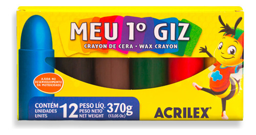 Giz De Cera Acrilex Meu Primeiro Giz 06 Cores Jumbo Estojo  