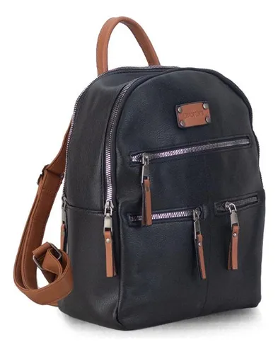 Mochila 3 Bosillos Al Frente Correas A Tono Dama Lincolns Color Negro Con Caramelo