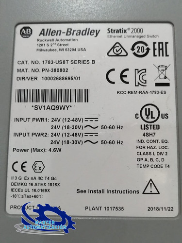Allen Bradley 1783-us8t Stratix 2000 8 Puertos Ethernet (Usado)
