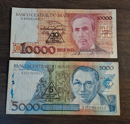 Brasil X 2 Billetes 5 Y 10 Cruzados Novios, Reseñados. Usado