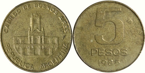 5 Monedas De 5 Pesos Argentinas Año 1985